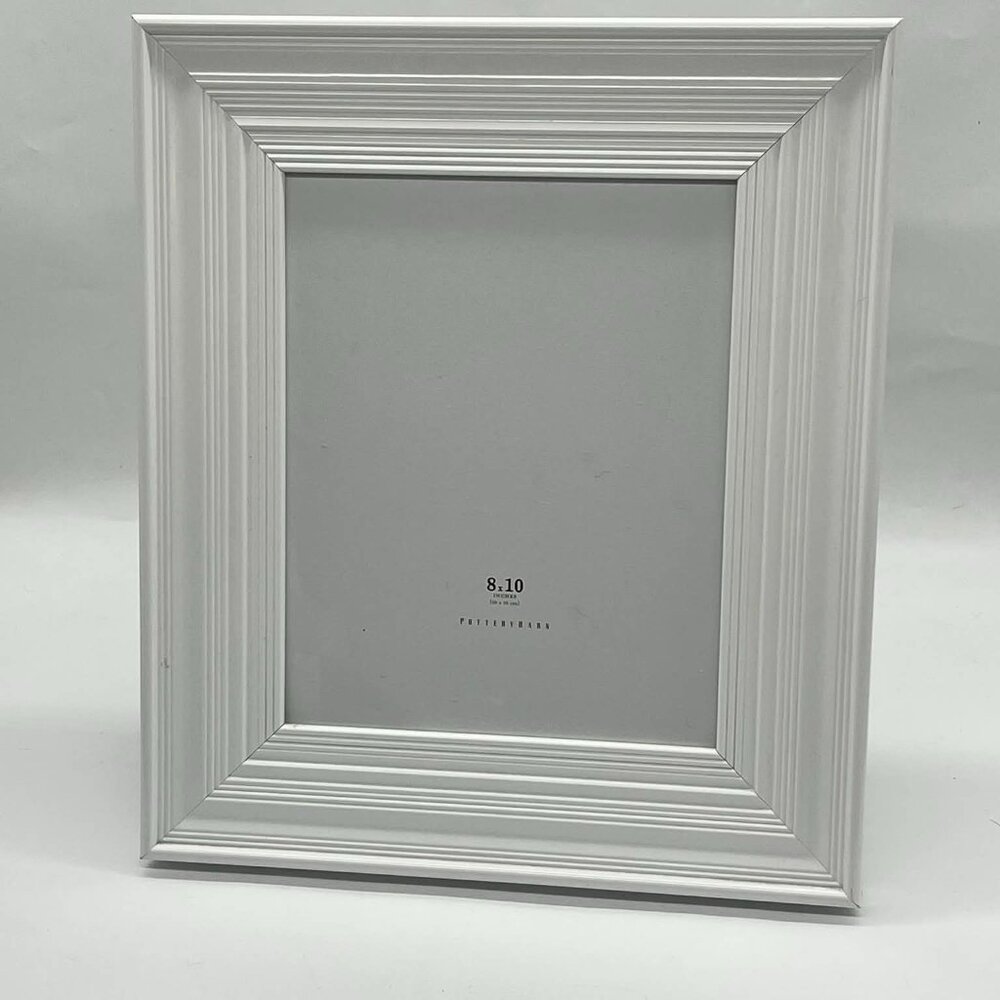 Pottery Barn Beveled White Wide Wood 8x10 Frame 13x15 overall EUC